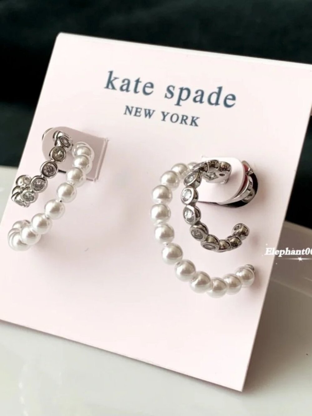 Kate Spade Pearl Double Hoop Earrings Silver Tone Crystal Silver Earrings
